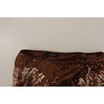 Dsquared² Brown Leaf Sequined Shift One Shoulder Long Dress DR28556