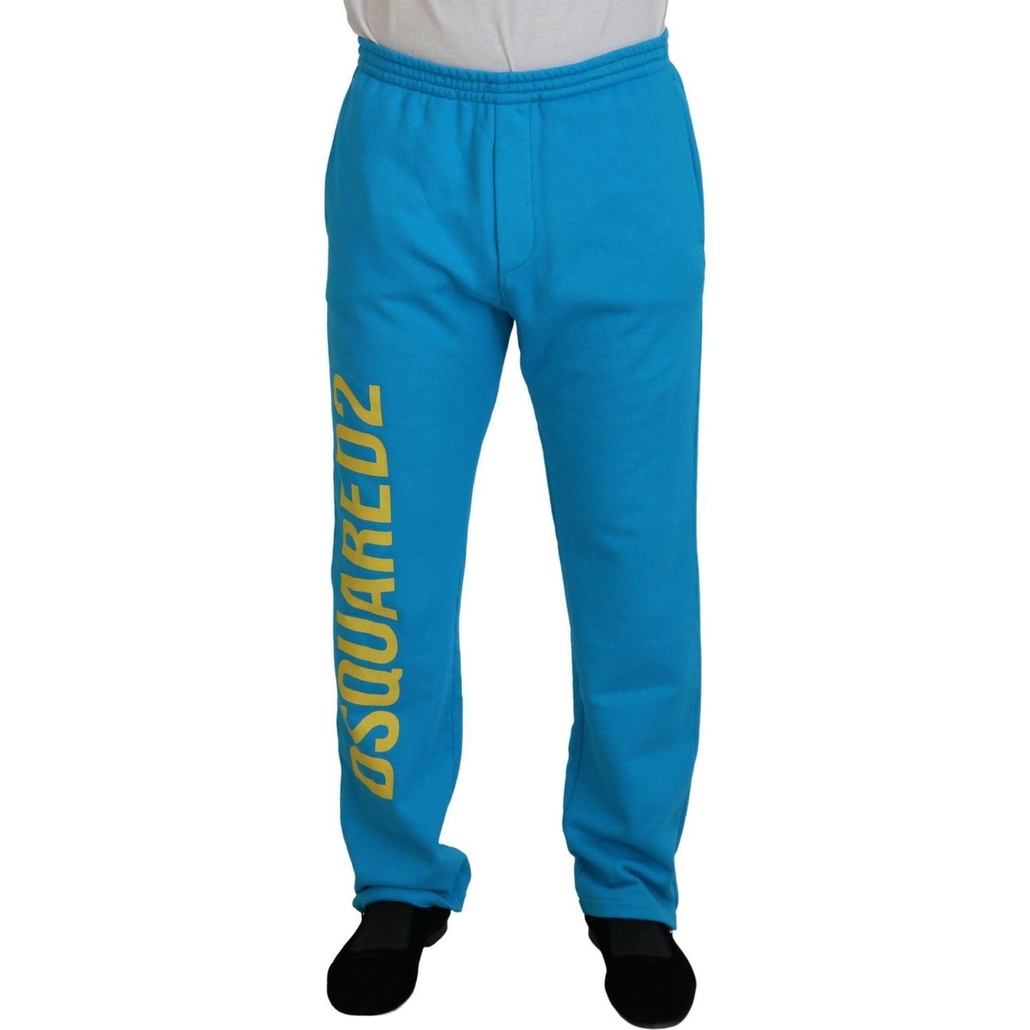 浅蓝色棉质徽标印花休闲裤