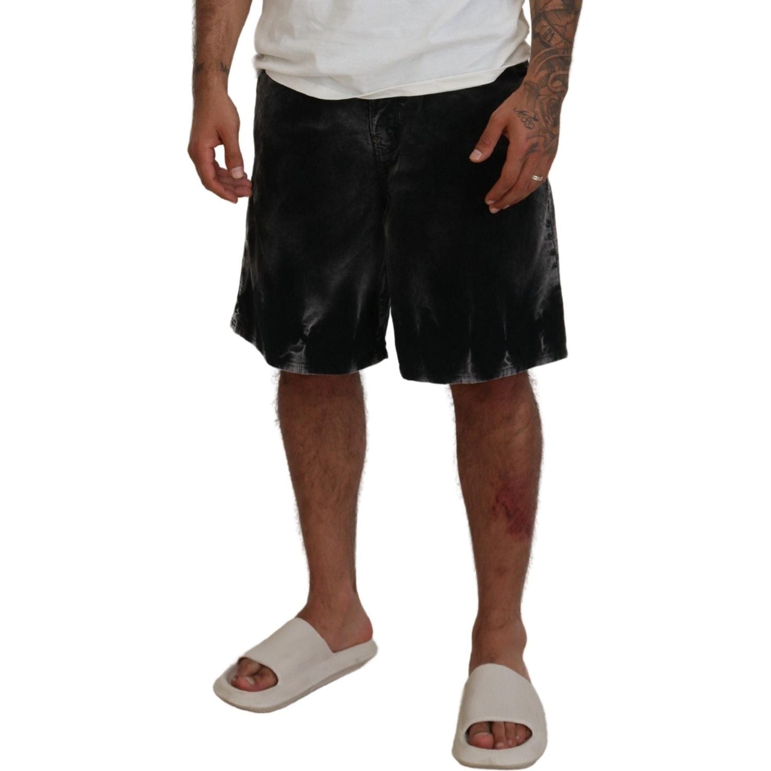 灰色棉质灯芯绒百慕大短裤