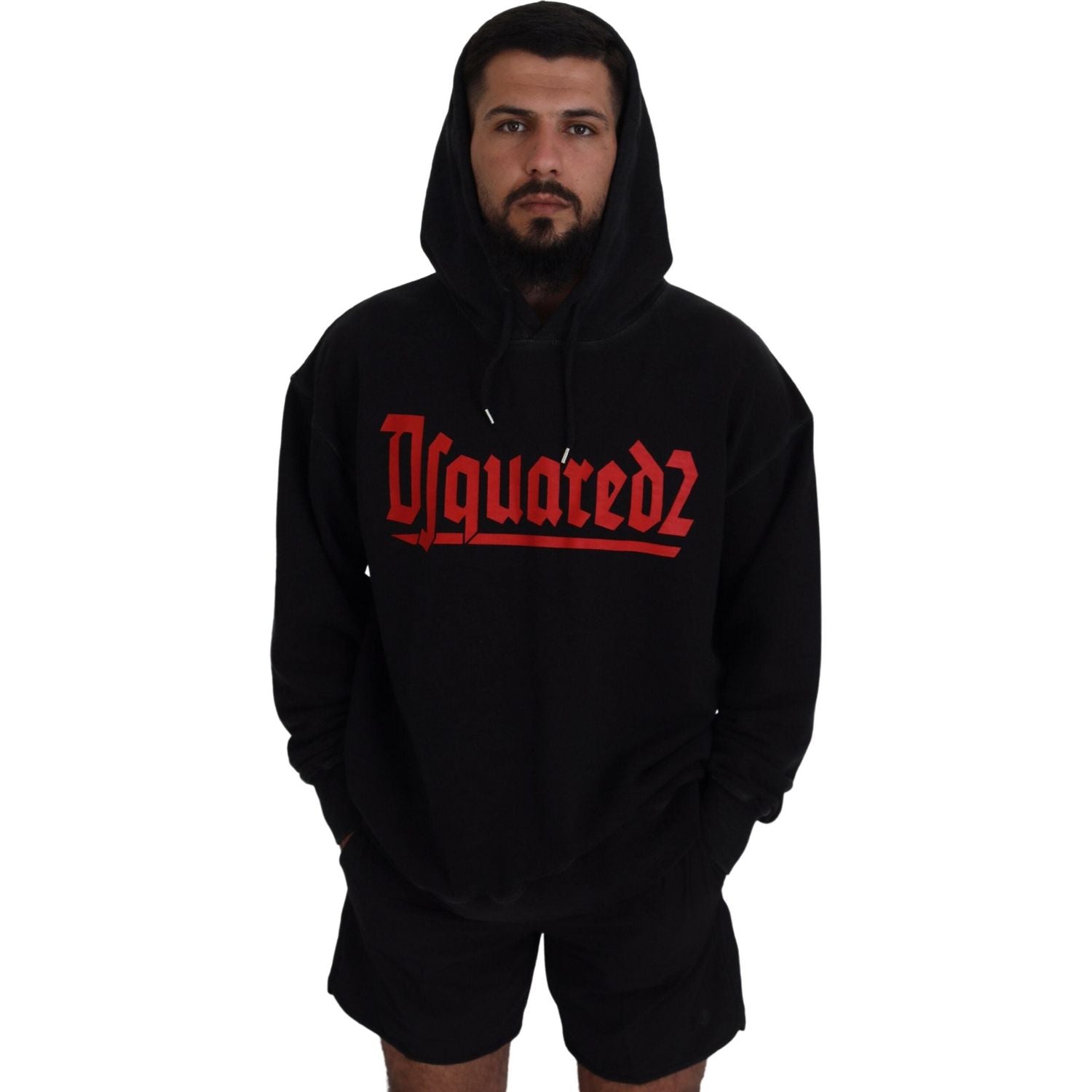 سترة رجالية مطبوعة بغطاء رأس من القطن الأسود من Dsquared²