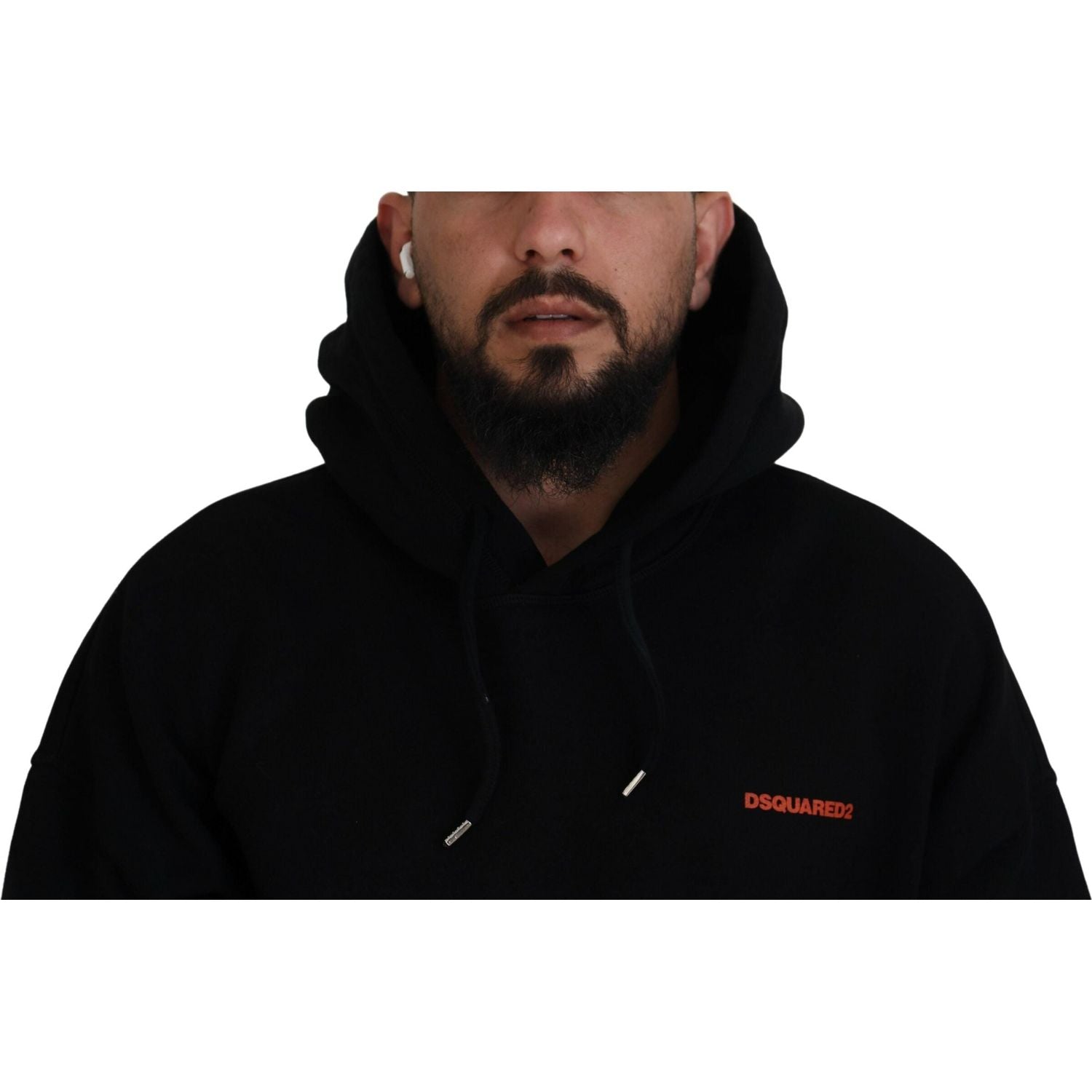 سترة Dsquared² المصنوعة من القطن باللونين الأسود والأحمر مع غطاء رأس وصبغة التعادل