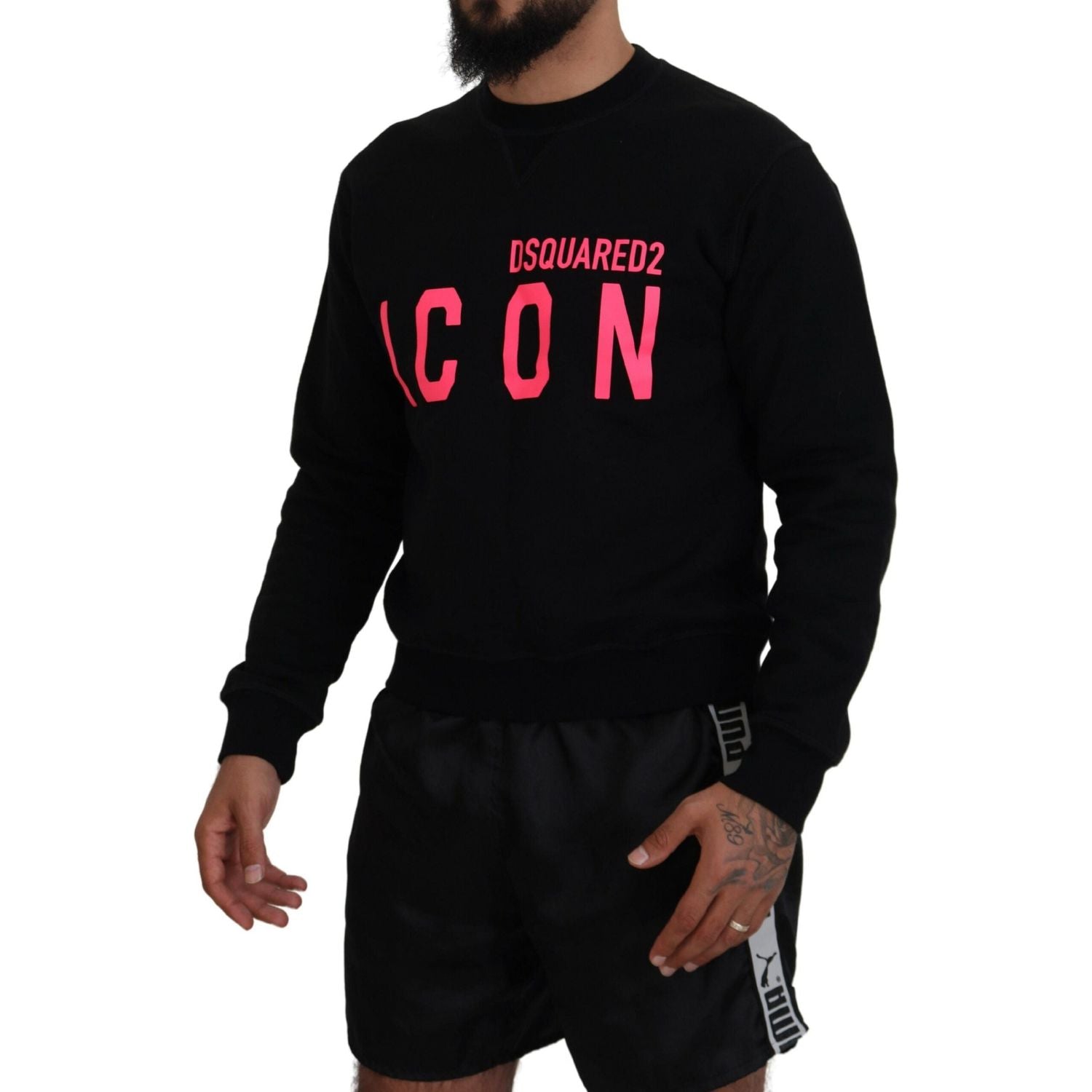 黑色印花长袖套头衫