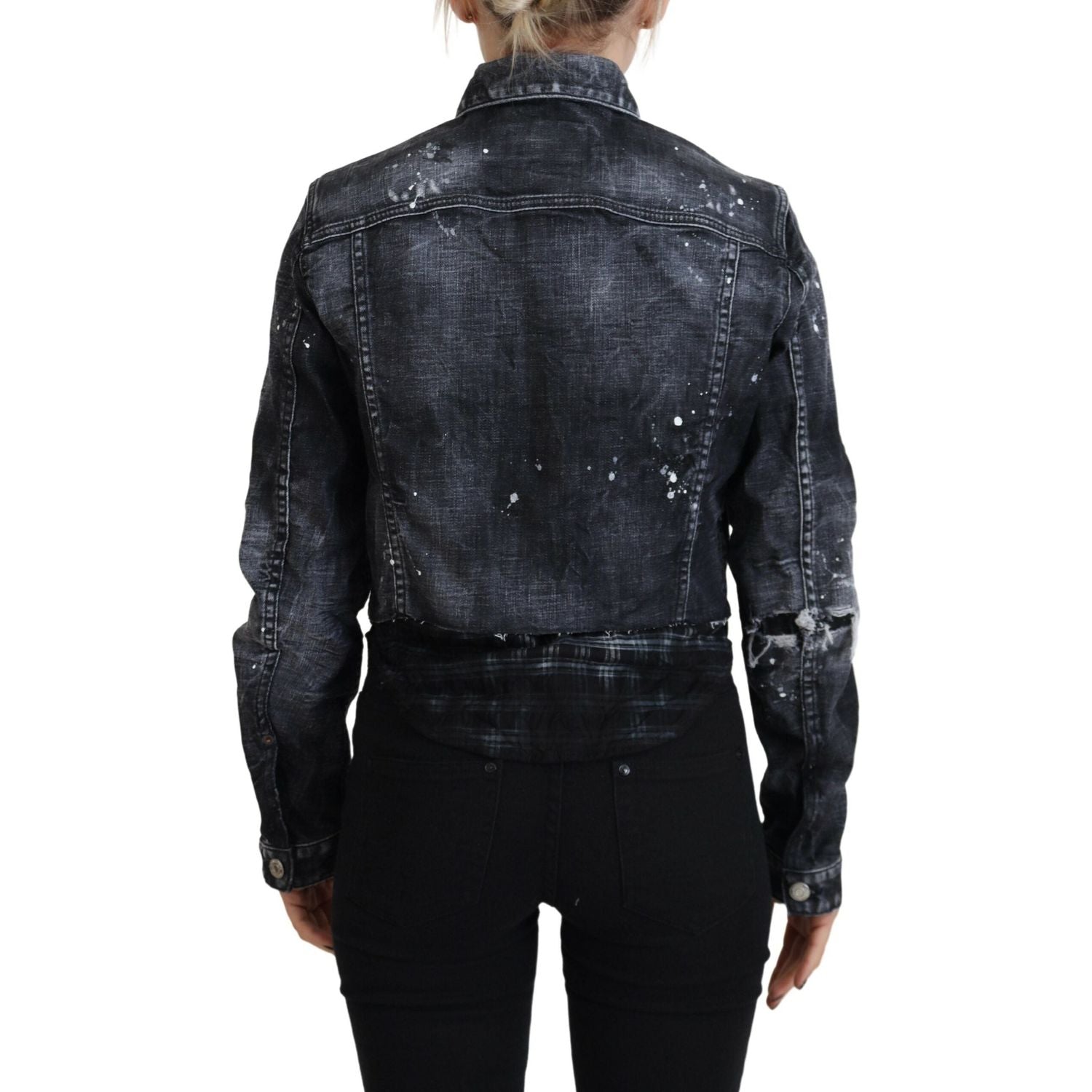 灰色水洗棉质破洞牛仔夹克