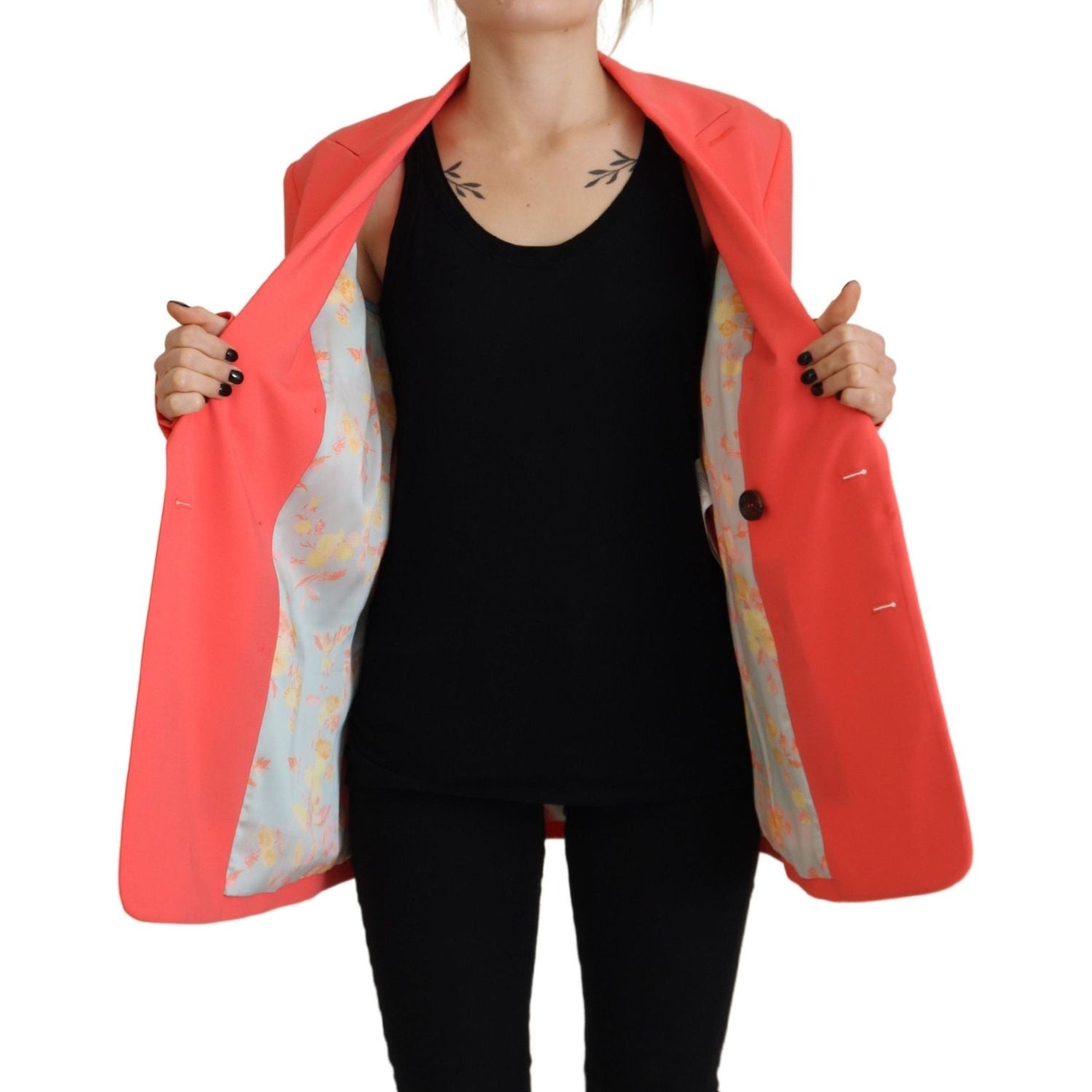 粉色双排扣大衣西装外套