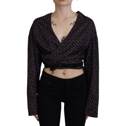 Dsquared² Black Polyester Cropped Logo Printed Blouse Top
