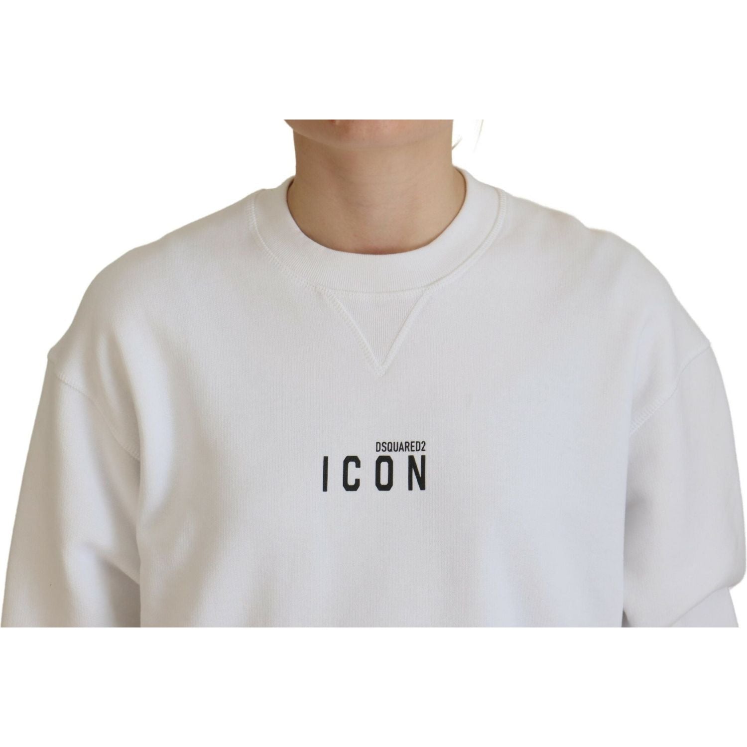 سترة Dsquared² بيضاء من القطن المطبوع بأكمام طويلة ورقبة دائرية