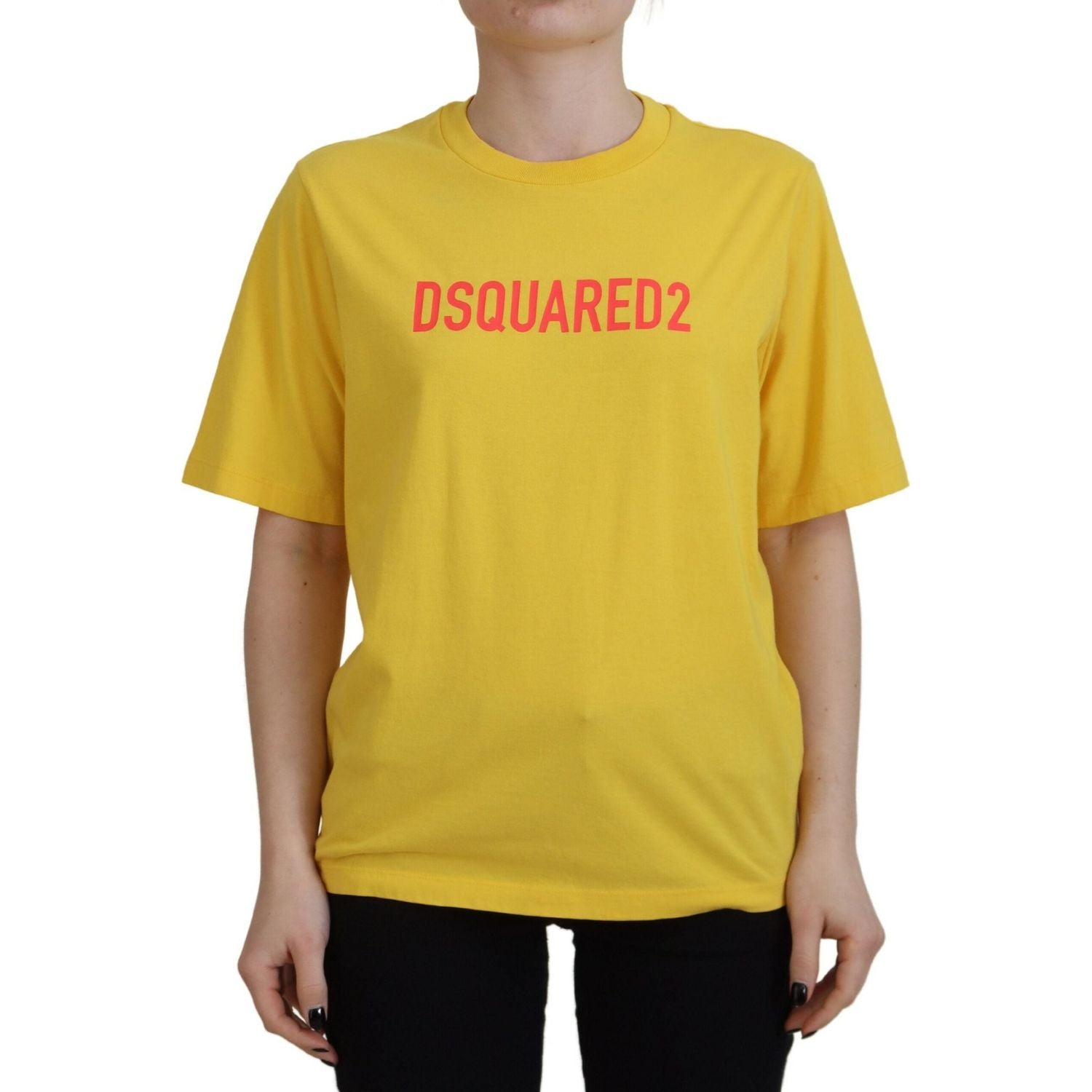 تي شيرت سهل الارتداء من القطن بطبعة شعار Dsquared² باللون الأصفر