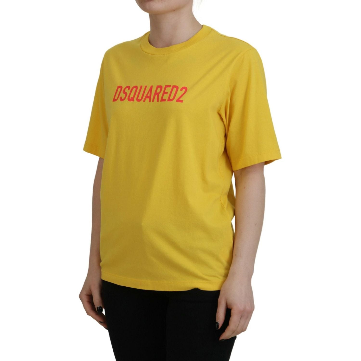 تي شيرت سهل الارتداء من القطن بطبعة شعار Dsquared² باللون الأصفر