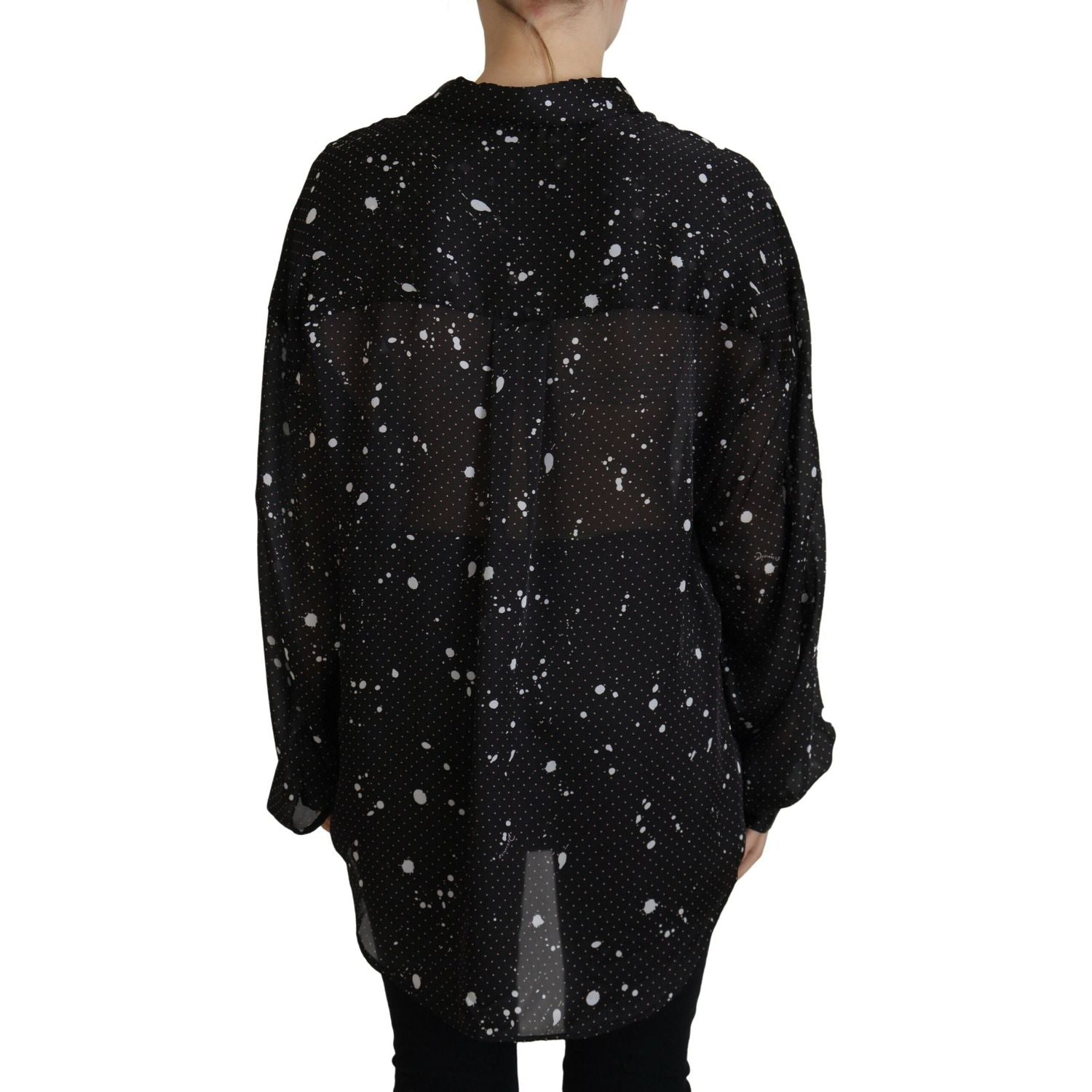 黑色圆点领扣衬衫上衣