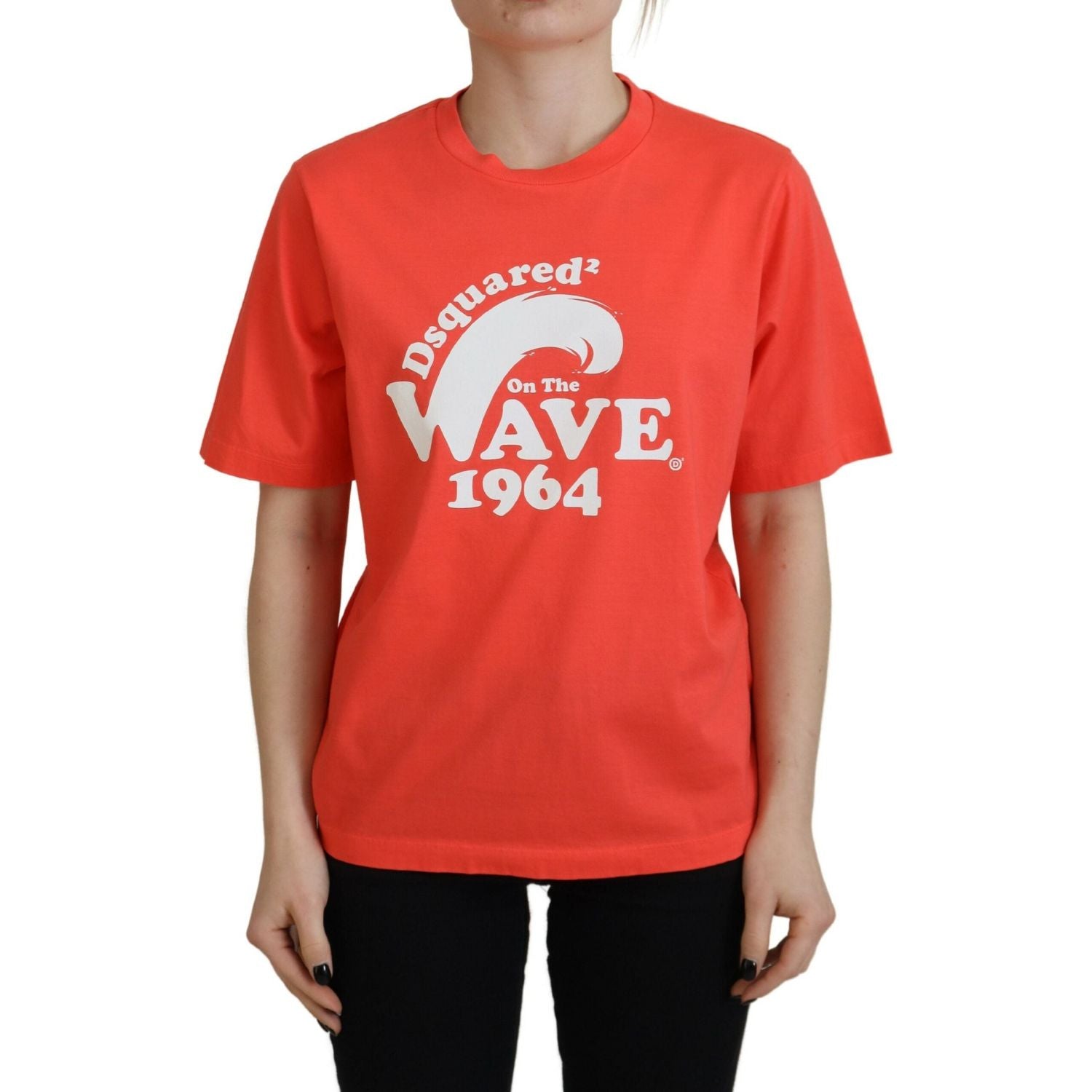 تي شيرت Dsquared² برتقالي اللون من القطن برقبة دائرية وأكمام قصيرة