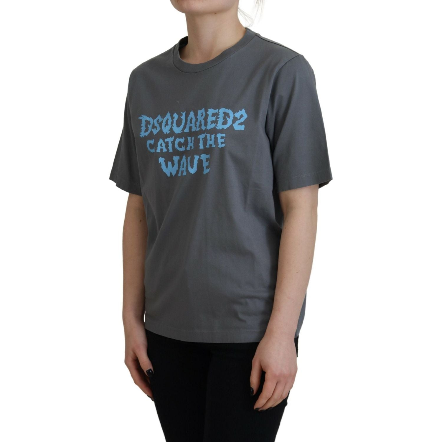 تي شيرت Dsquared² رمادي اللون من القطن برقبة دائرية وأكمام قصيرة