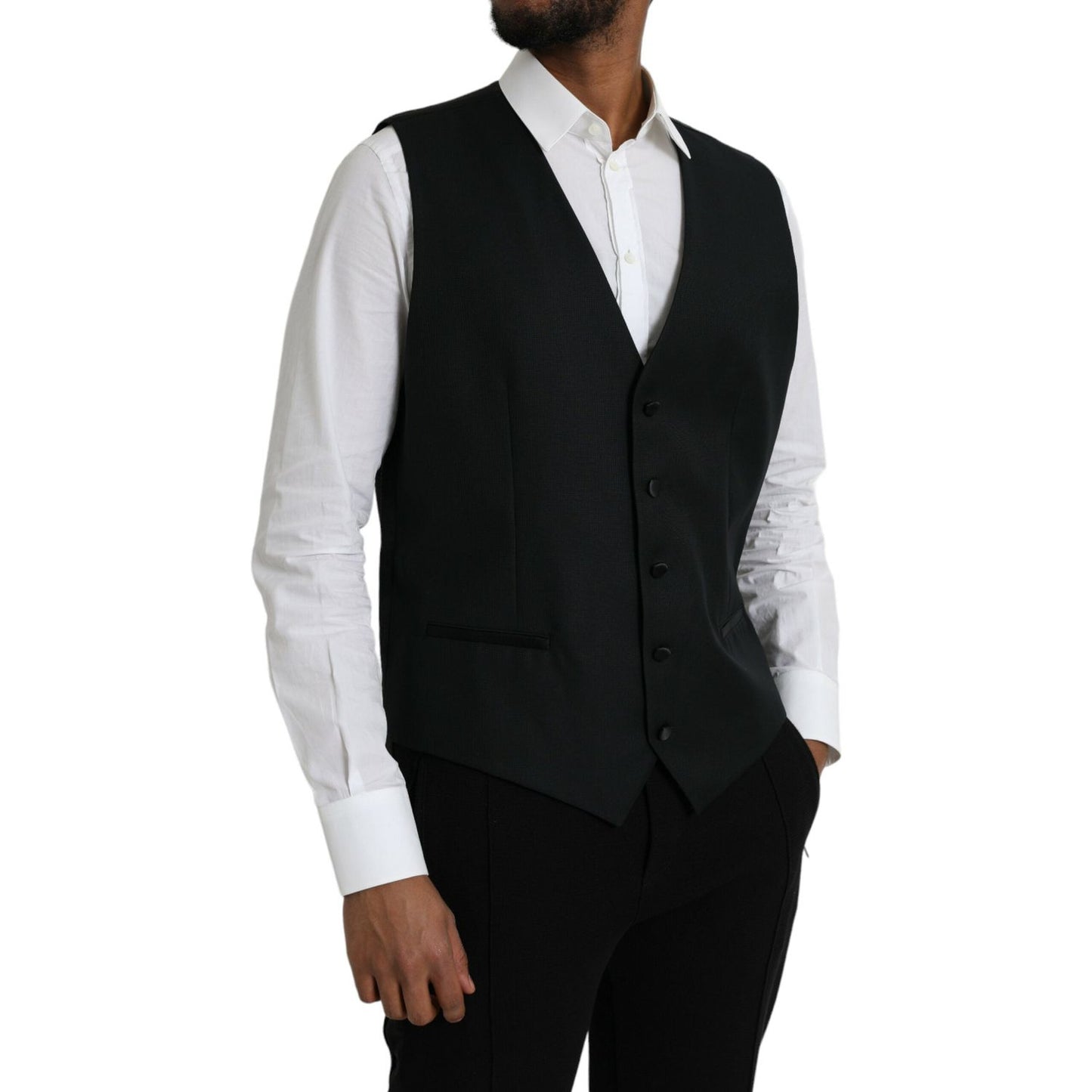 Dolce & Gabbana Black Wool Waistcoat Dress Formal Vest