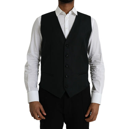 Dolce & Gabbana Black Wool Waistcoat Dress Formal Vest