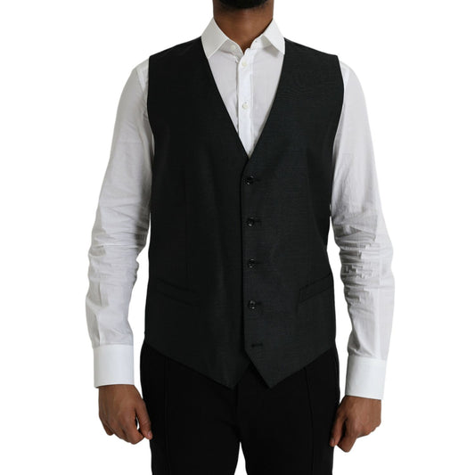 Dolce & Gabbana Black Wool Waistcoat Dress Formal Vest TSH851986-54