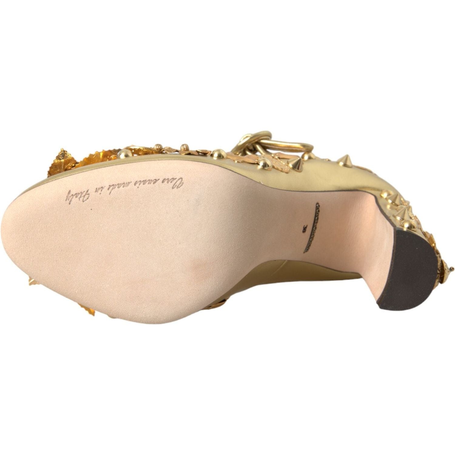 金色皮革水晶玛丽珍鞋