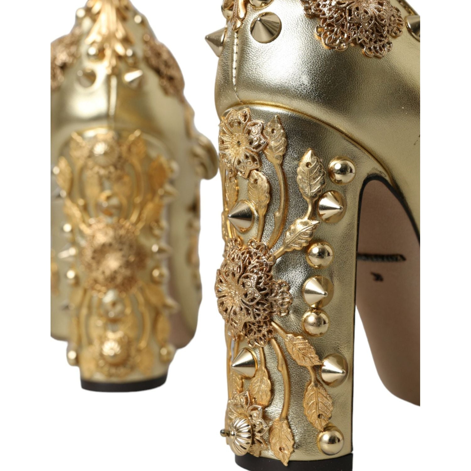 金色皮革水晶玛丽珍鞋