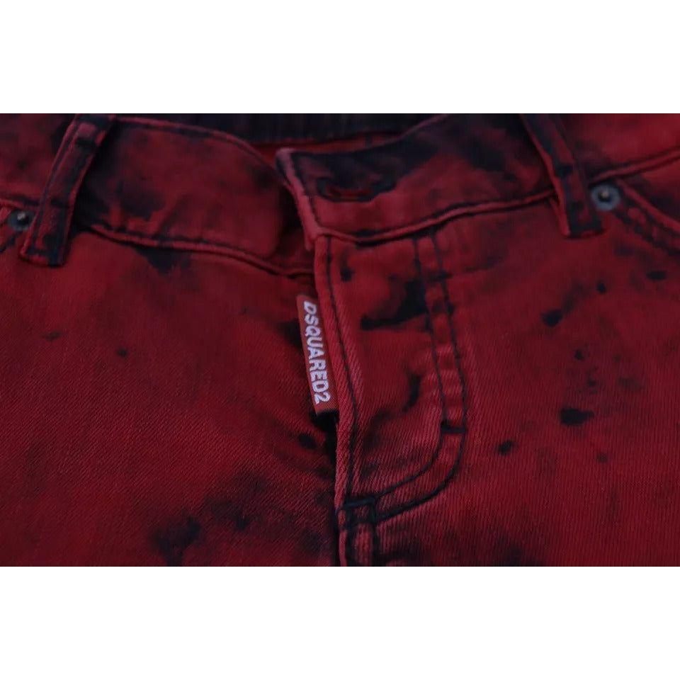 بنطلون Dsquared² ضيق من القطن باللون الأحمر بخصر منخفض
