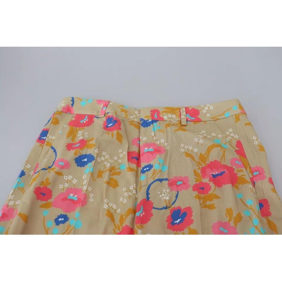 بنطلون مستقيم بخصر مرتفع ومزين بالزهور باللون البيج من Dsquared²