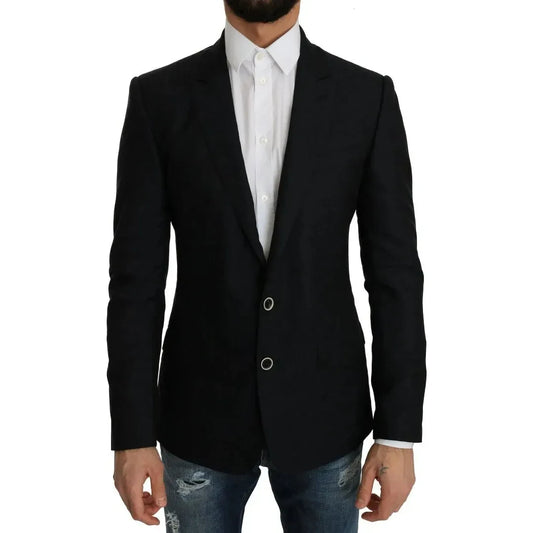 Dolce & Gabbana Blue Jacquard Slim Floral Jacket Blazer JKT1286