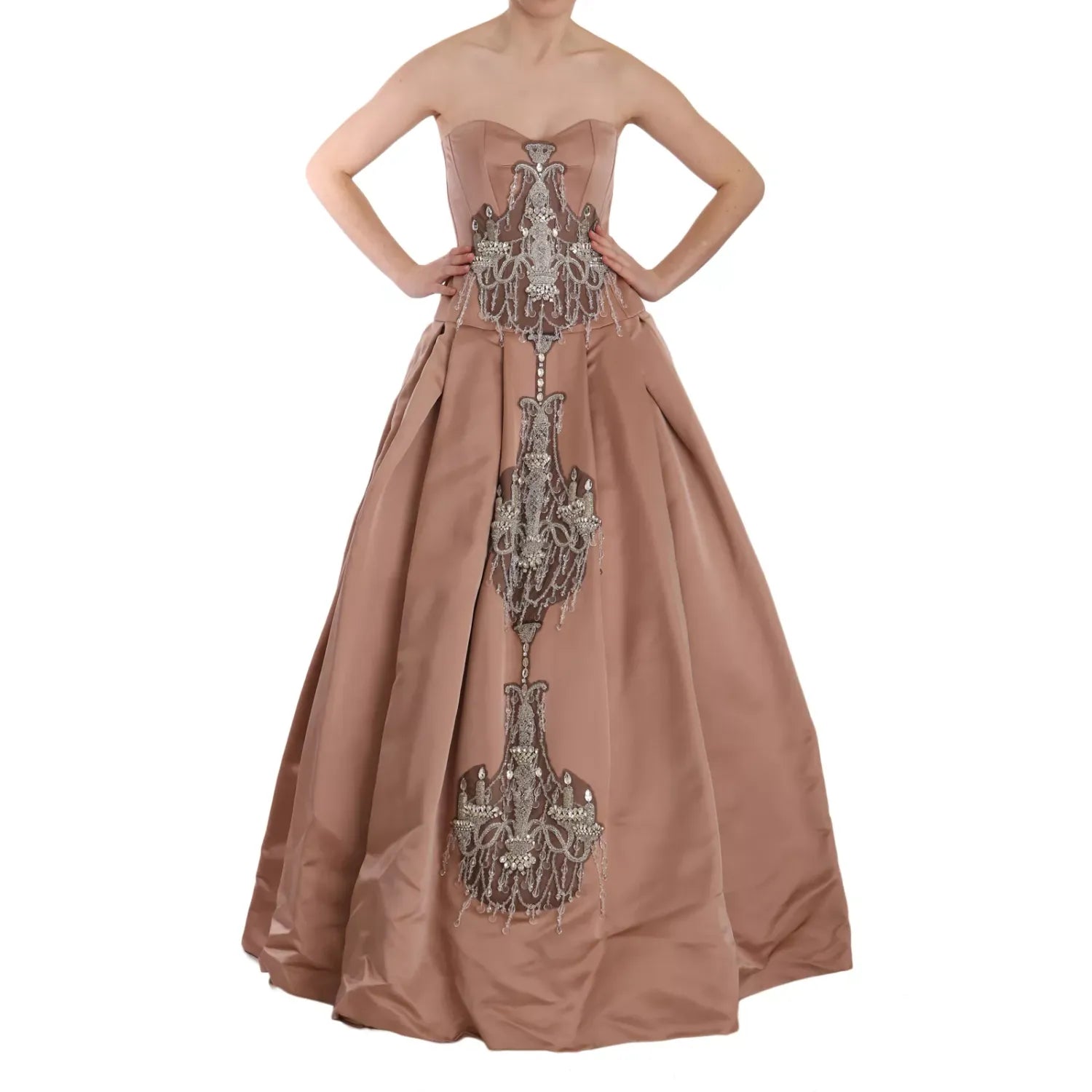 Dolce & Gabbana Crystal Pink Silk Chandelier Ball Gown Dress