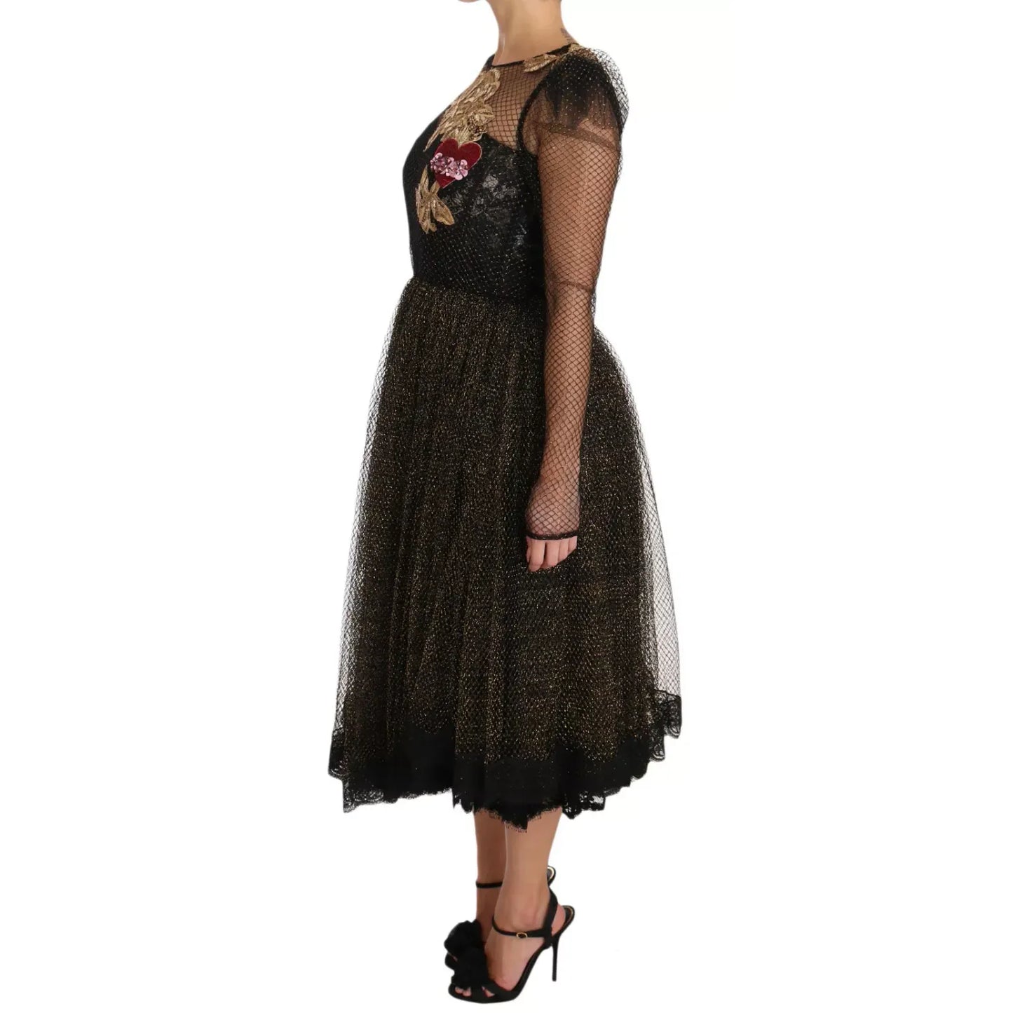 Dolce & Gabbana Black Gold Crystal Heart A-line Dress