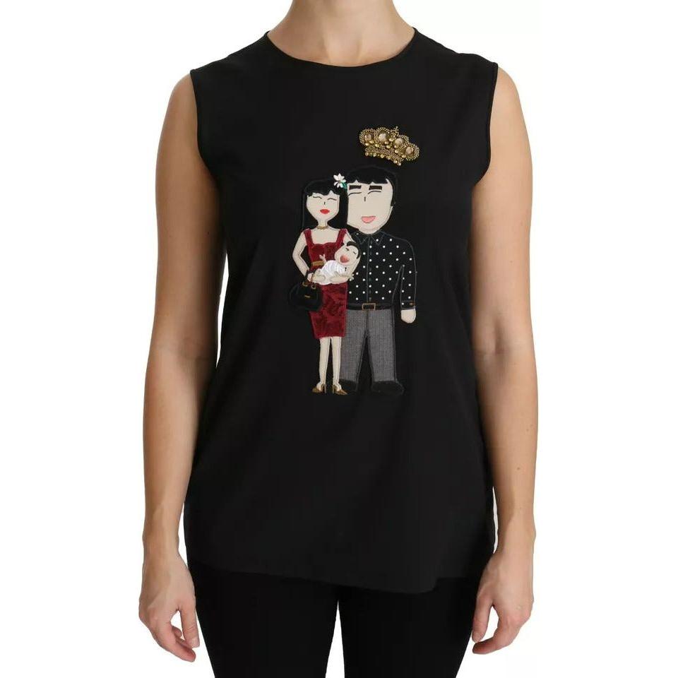 黑色丝绸 DG Family 水晶无袖上衣