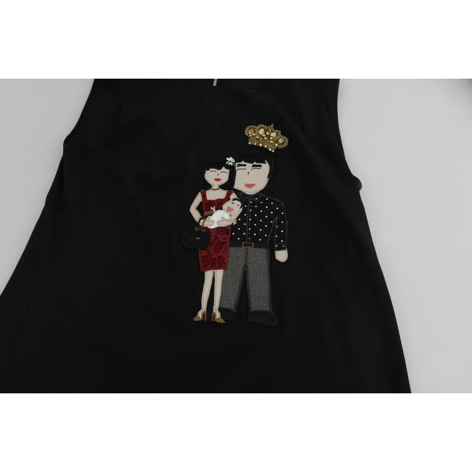 黑色丝绸 DG Family 水晶无袖上衣