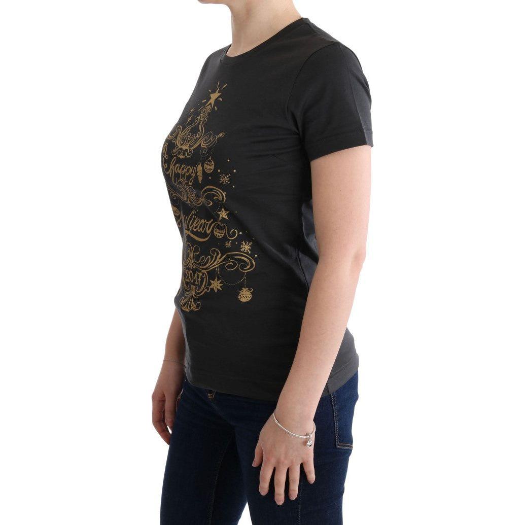 优雅灰色棉质 T 恤，带独家印花