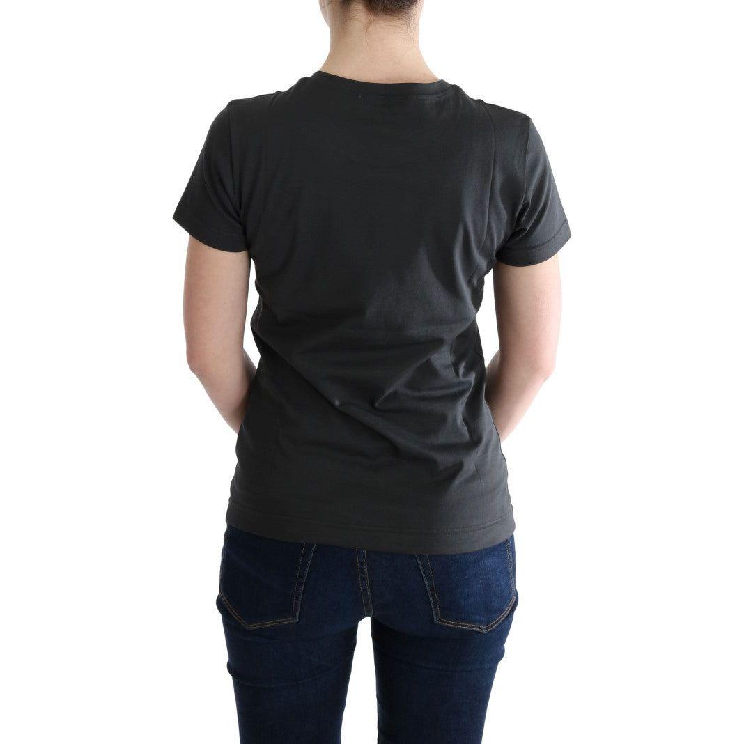 优雅灰色棉质 T 恤，带独家印花