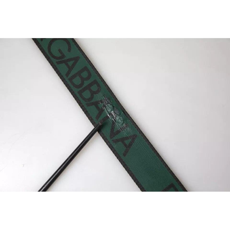 Dolce & Gabbana Black Green Leather Silver Metal Buckle Belt