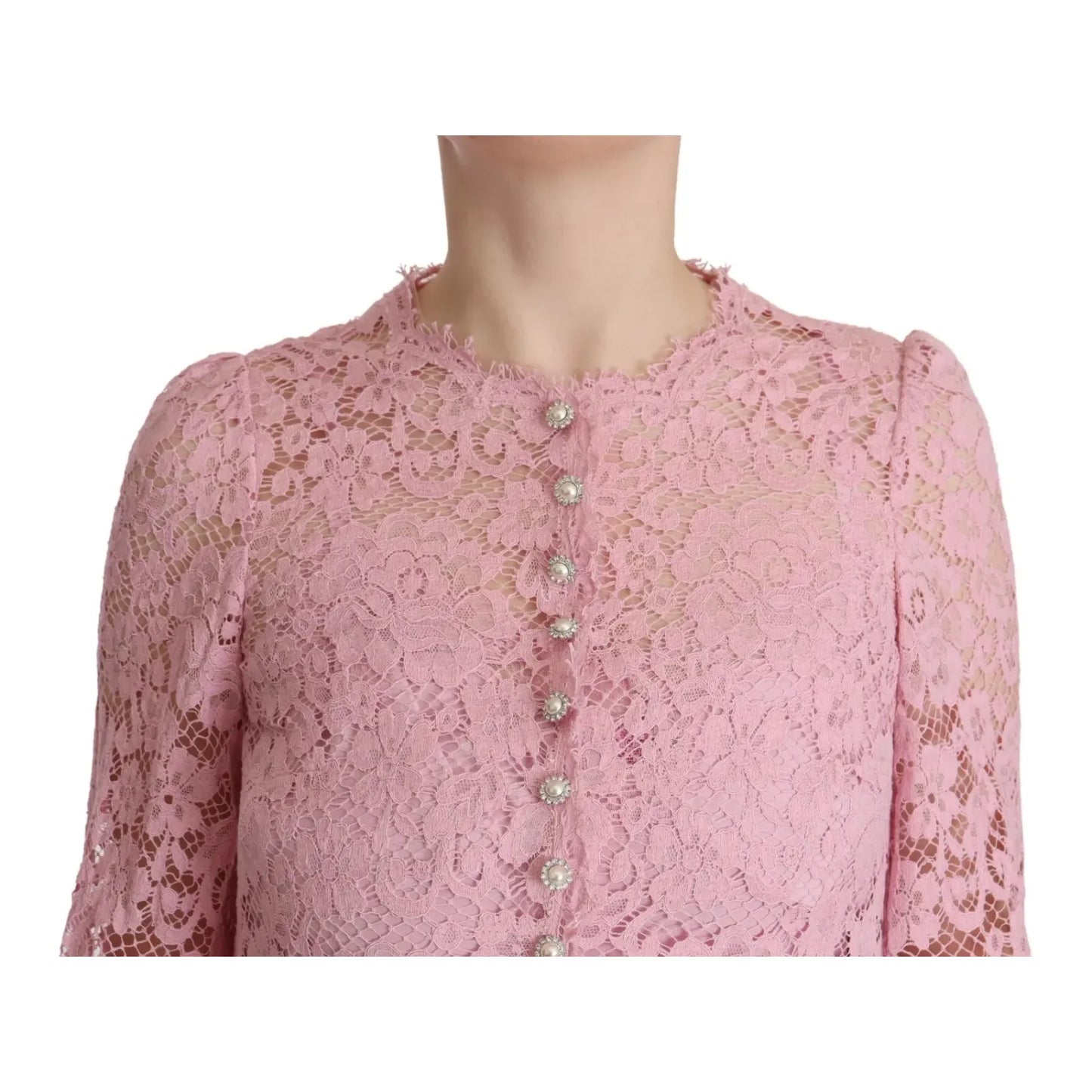 Dolce & Gabbana Shift Lilac Lace Feathers Long Sleeves Dress