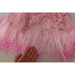 Dolce & Gabbana Shift Lilac Lace Feathers Long Sleeves Dress