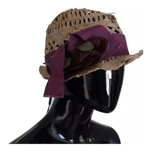 Dolce & Gabbana Brown Ribbon Floral Embellished Straw Hat HAT9432-58