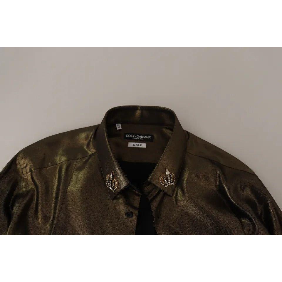 قميص علوي من الحرير بتطريز تاج من DG باللون الذهبي المعدني من Dolce &amp; Gabbana