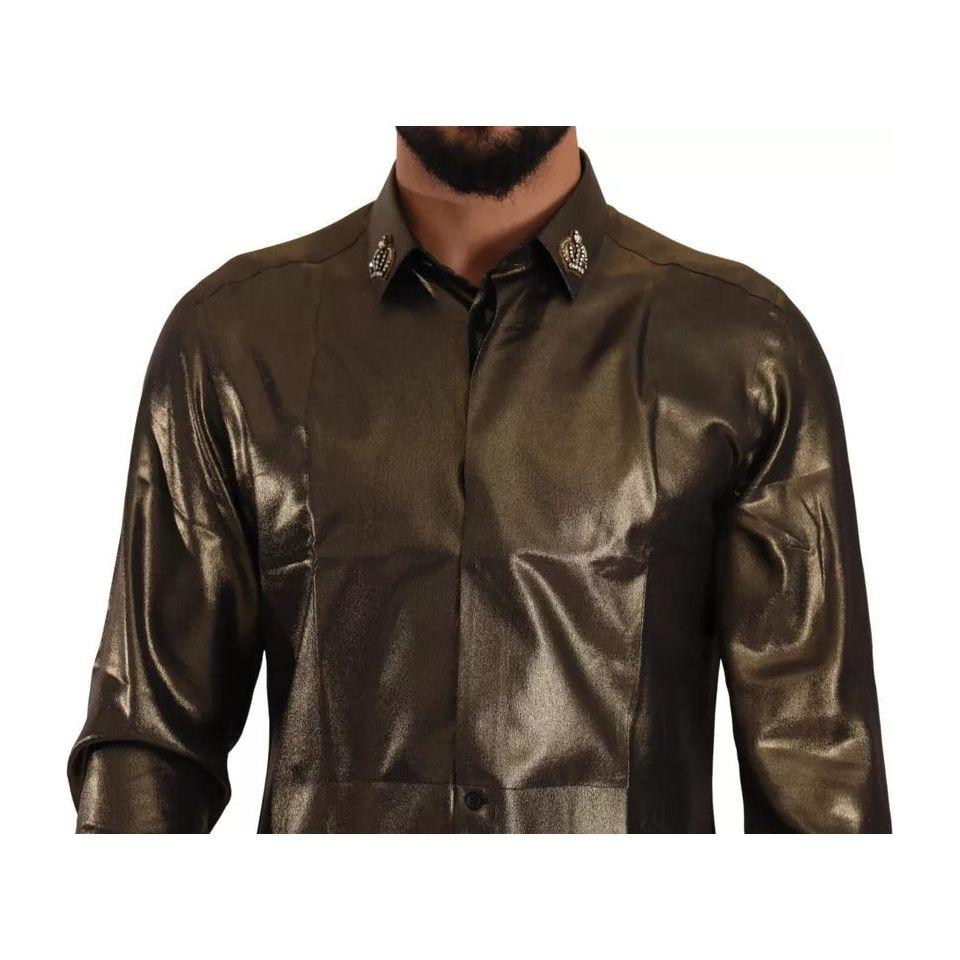 قميص علوي من الحرير بتطريز تاج من DG باللون الذهبي المعدني من Dolce &amp; Gabbana