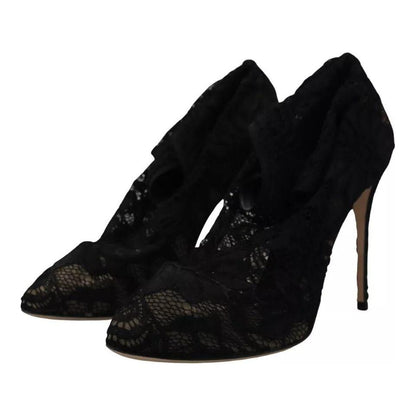 Dolce & Gabbana Black Stretch Socks Taormina Lace Boots Shoes