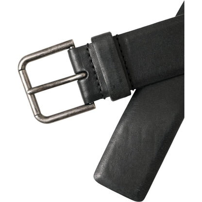 Dolce & Gabbana Black Calf Leather Silver Metal Buckle Belt