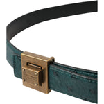 Dolce & Gabbana Dark Green Leather Square Metal Buckle Belt