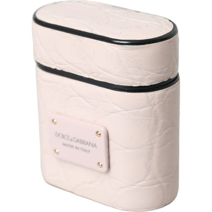 Dolce & Gabbana Light Pink Leather Metal Logo Plaque Airpods Case