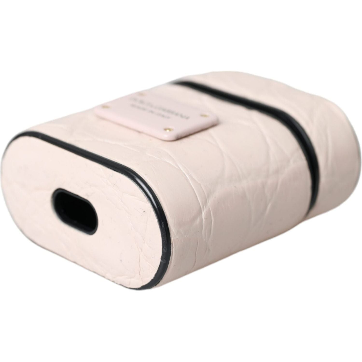 حافظة سماعات Airpods من Dolce &amp; Gabbana مصنوعة من الجلد باللون الوردي الفاتح ومزينة بشعار معدني