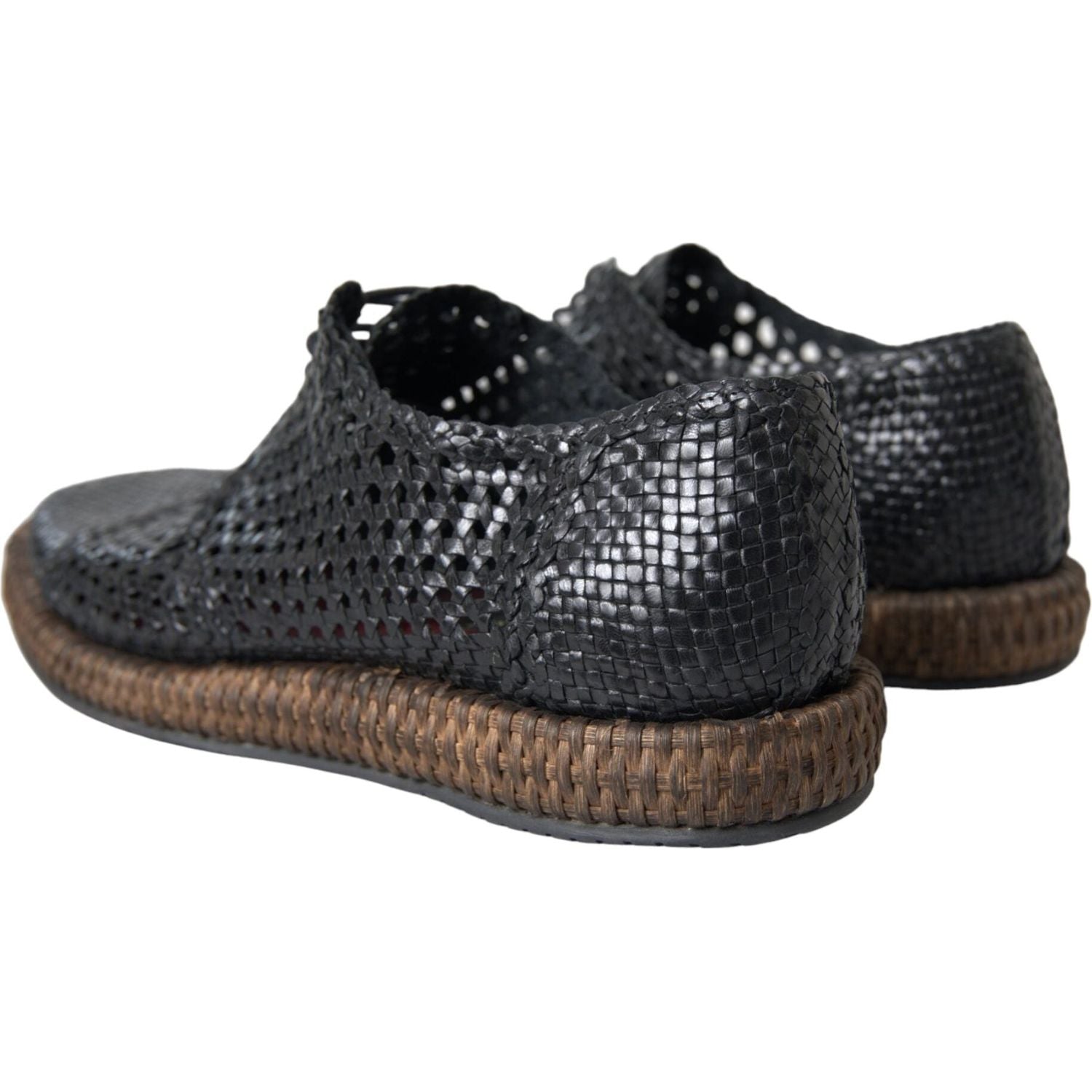 حذاء ديربي من جلد الماعز المنسوج باللون الأسود من دولتشي آند غابانا برباط