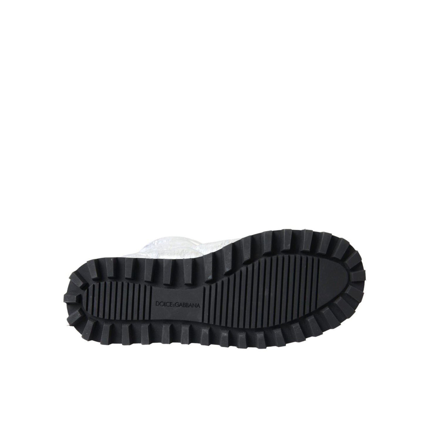 Dolce & Gabbana Metallic Silver Quilted Logo Patch Boot Shoes