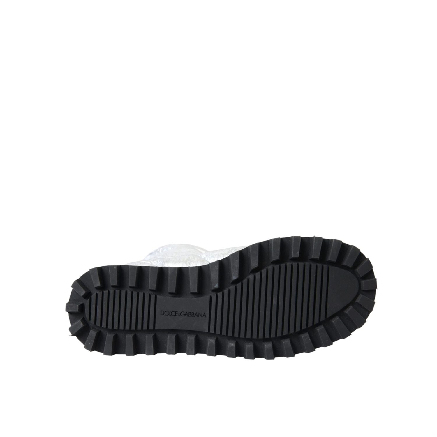 Dolce & Gabbana Metallic Silver Quilted Logo Patch Boot Shoes