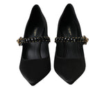 Dolce & Gabbana Black Mary Jane Crystal Heels Pumps Shoes LA11208-40
