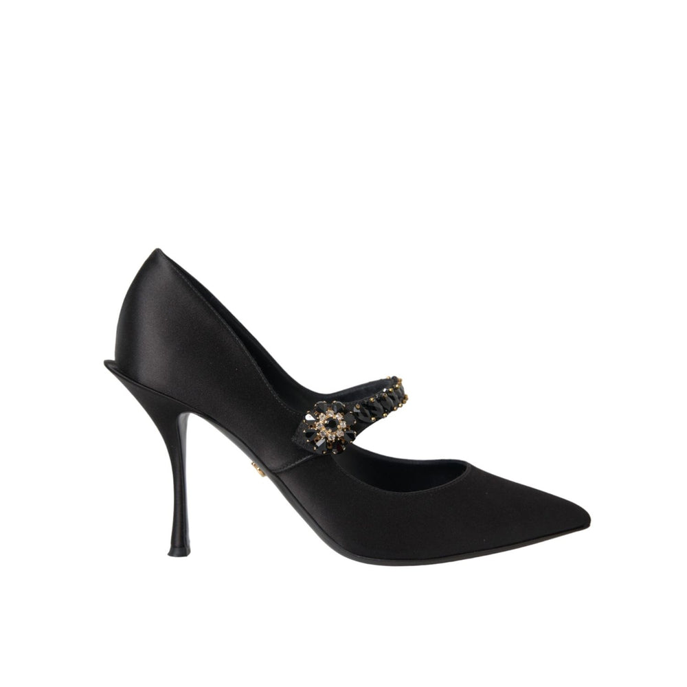 Dolce & Gabbana Black Mary Jane Crystal Heels Pumps Shoes LA11208-40