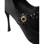 Dolce & Gabbana Black Mary Jane Crystal Heels Pumps Shoes LA11208-40