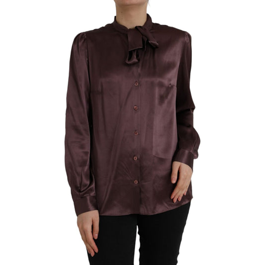 Dolce & Gabbana Brown Ascot Collar Long Sleeve Top Blouse TSH852022-48