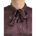Dolce & Gabbana Brown Ascot Collar Long Sleeve Top Blouse TSH852022-48