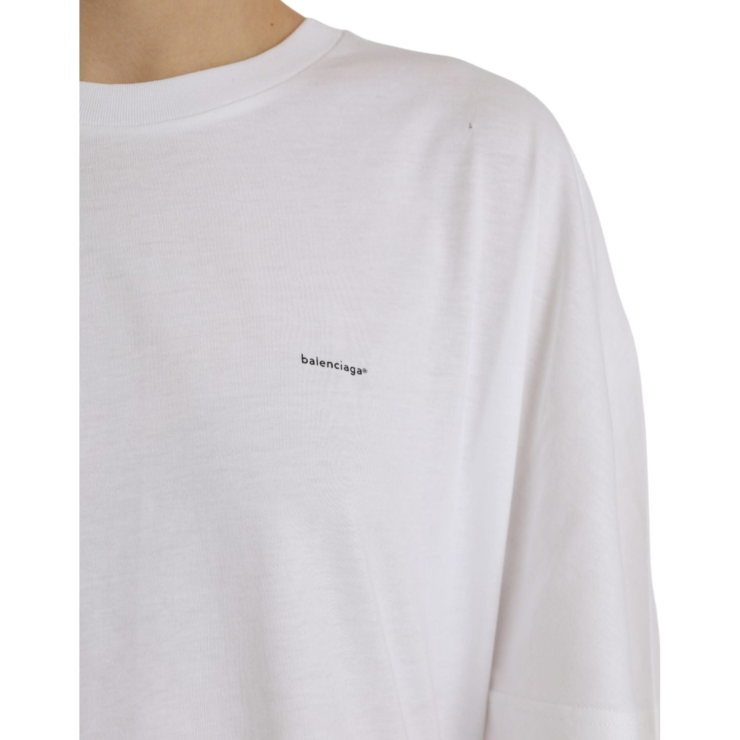 تي شيرت Balenciaga أبيض من القطن بياقة دائرية وأكمام قصيرة