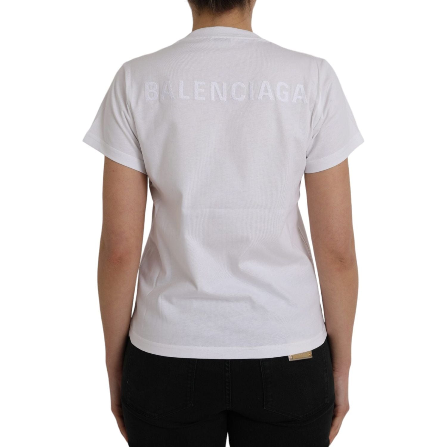 تي شيرت Balenciaga أبيض من القطن بياقة دائرية وأكمام قصيرة